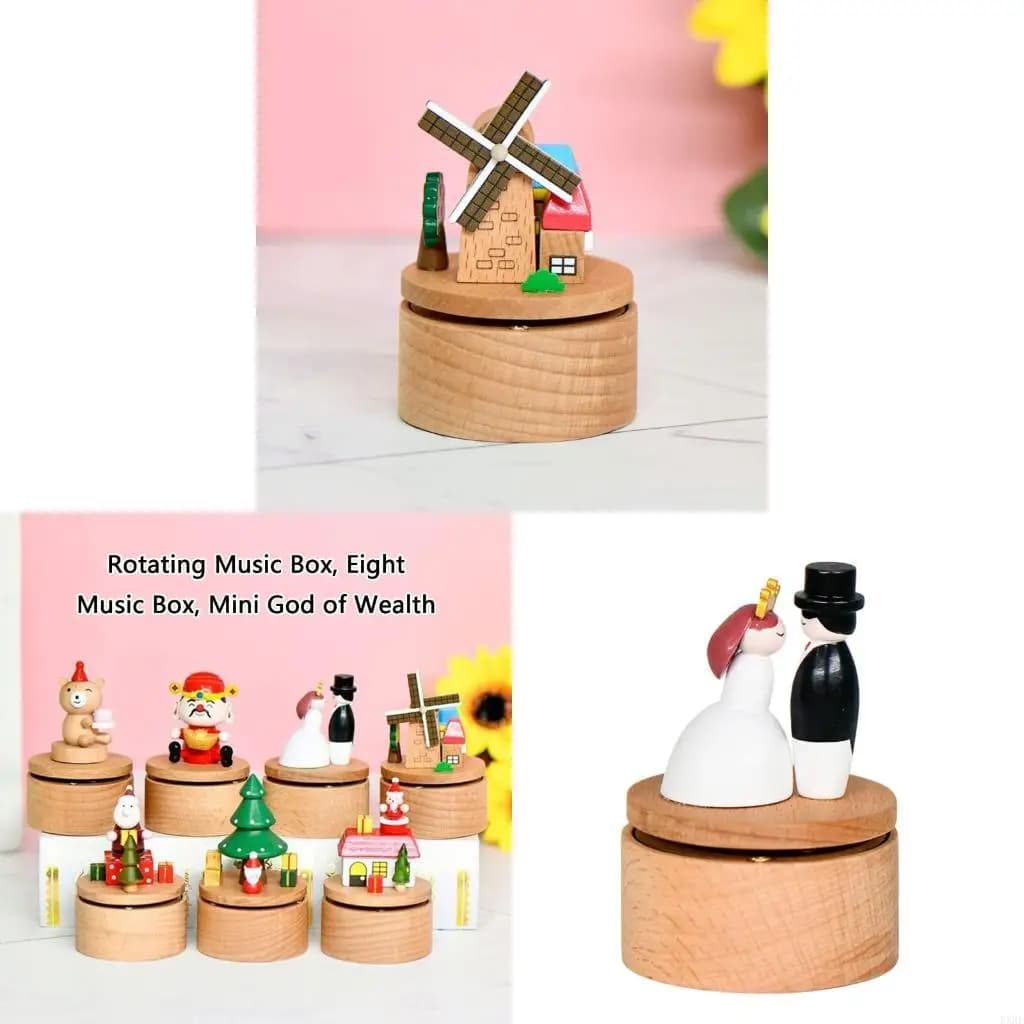Boîtes musique rotatives en bois artisanal décorations vacances