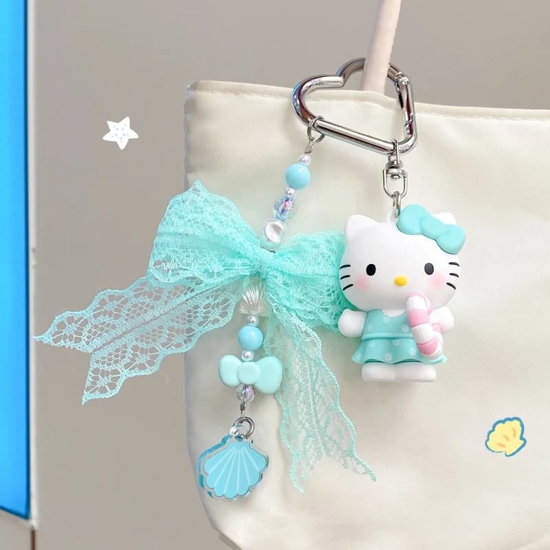 Série Vacances d'été à la plage bleue, porte-clés mignon, accessoire de sac à dos, dessin animé pour femmes