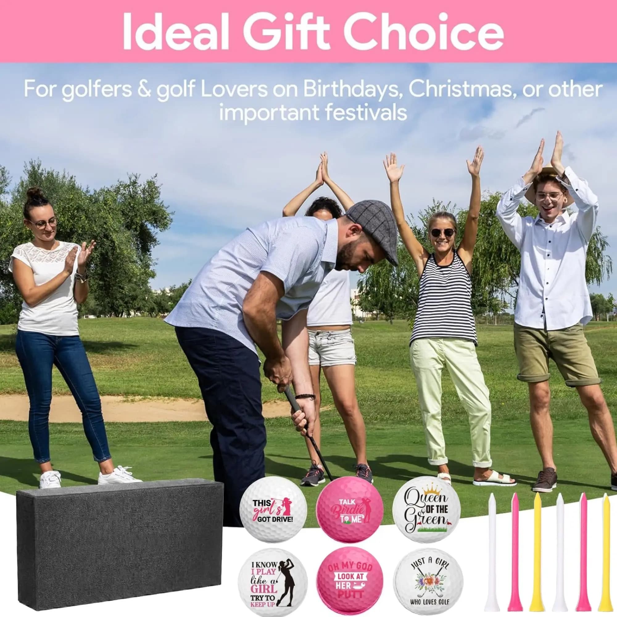 13 balles de golf roses amusantes pour femmes, cadeaux de golf pour femmes, balles de golf amusantes avec tees et boîte cadeau