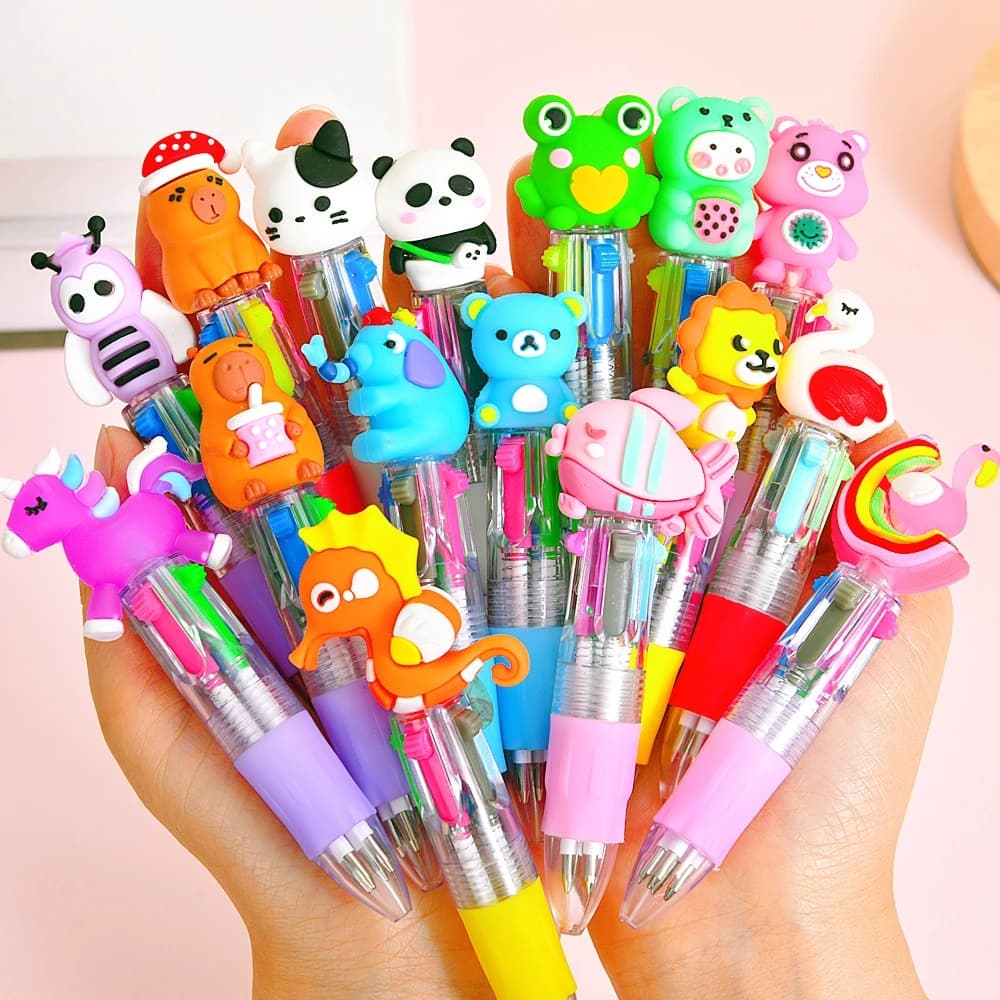 Stylo quatre couleurs de dessin animé mignon, 5 à 30 pièces, pour enfants, anniversaire, maternelle, maison, école, carnaval, noël, cadeaux pour garçons et filles