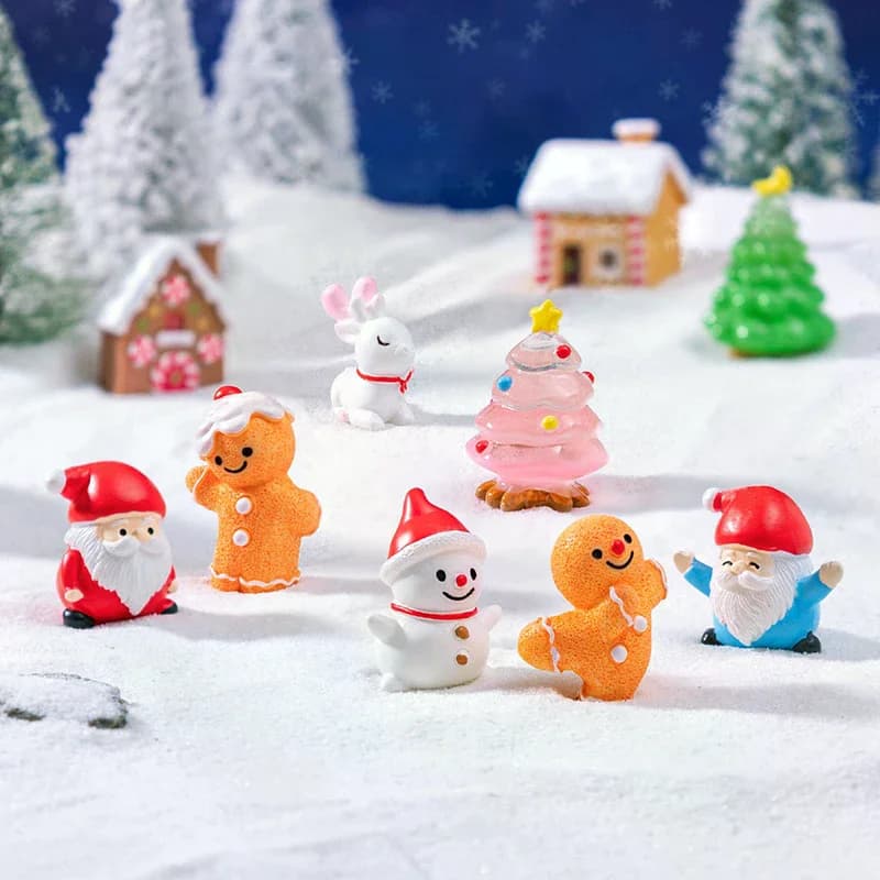Figurines miniatures en résine, décorations de noël, bonhomme de neige, père noël, arbre de noël, renne, ornements, cadeaux du nouvel an pour enfants