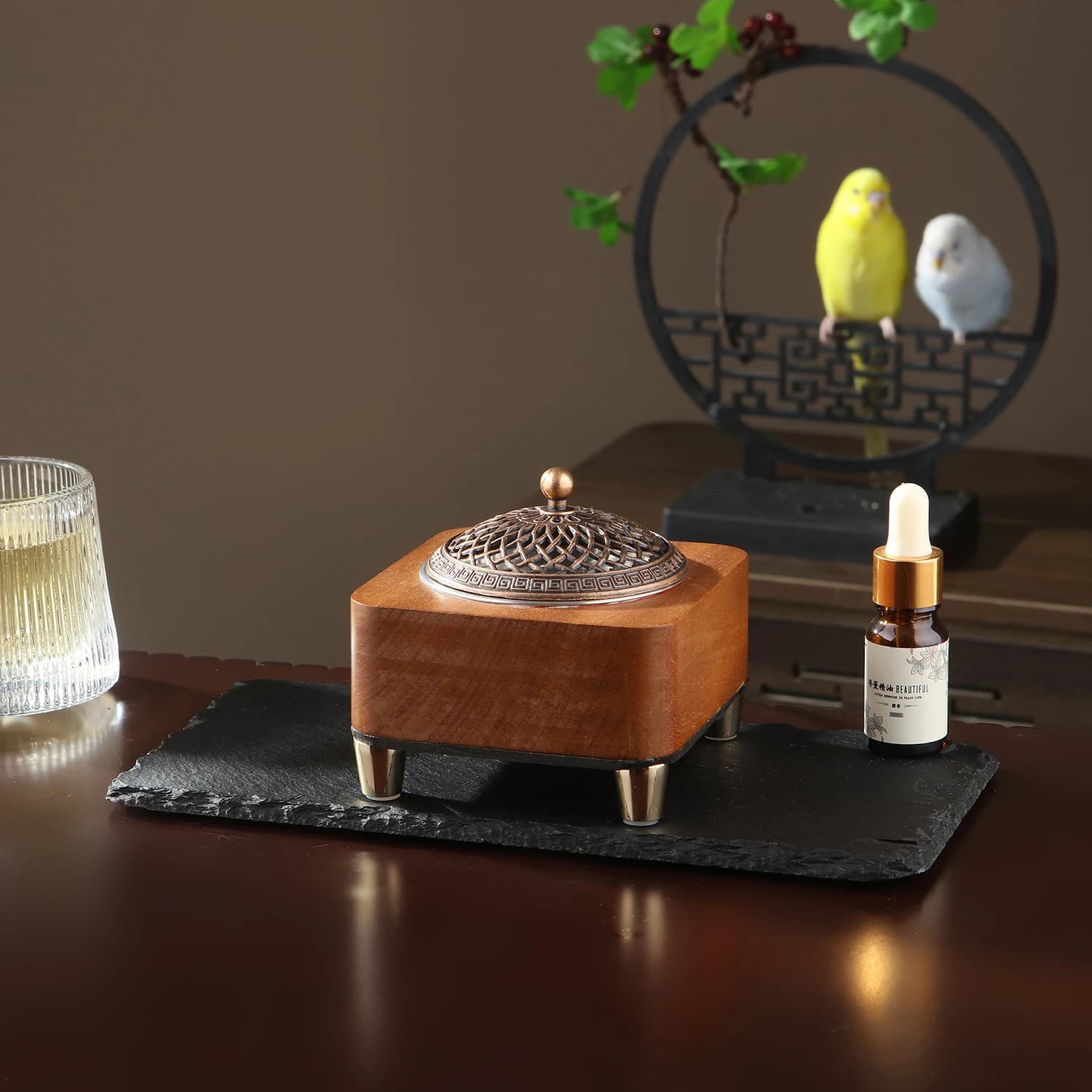 Brûleur d'encens électronique en bois, brûleur d'huiles essentielles, minuterie réglable, température réglable, chauffe-cire, brûleur d'encens en bois d'agar