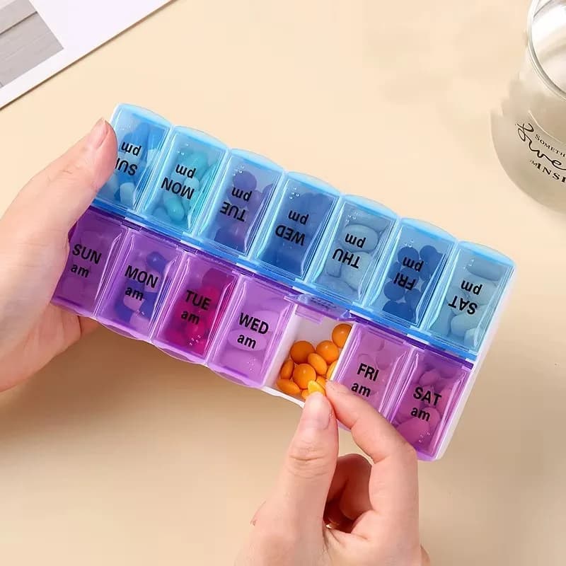 Boîte à médicaments pratique portable de 14 jours, emballage à Double rangée, boîte de stockage de médicaments de grande capacité de 7 jours par semaine