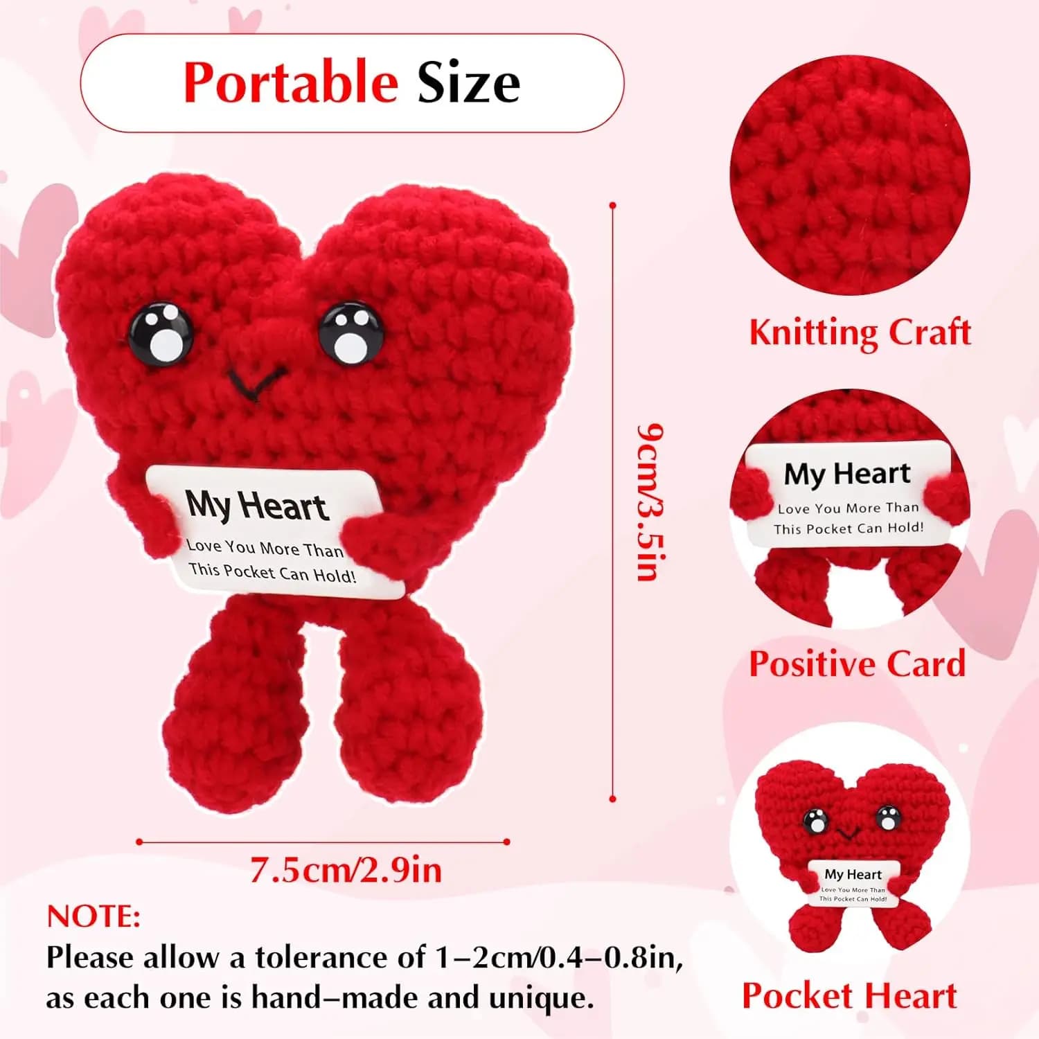 Poupée en forme de cœur en Crochet faite à la main, drôle, cadeaux d'anniversaire et de noël pour la fête des mères, ornement de bureau en forme de cœur positif, décoration de maison