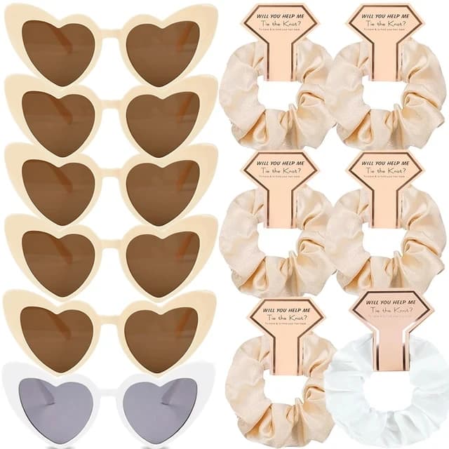 12/6 pièces cadeaux de demoiselles d'honneur enterrement de vie de jeune fille attaches de cheveux en Satin coeur lunettes de soleil équipe de mariage mariée pour être fête décor Souvenir