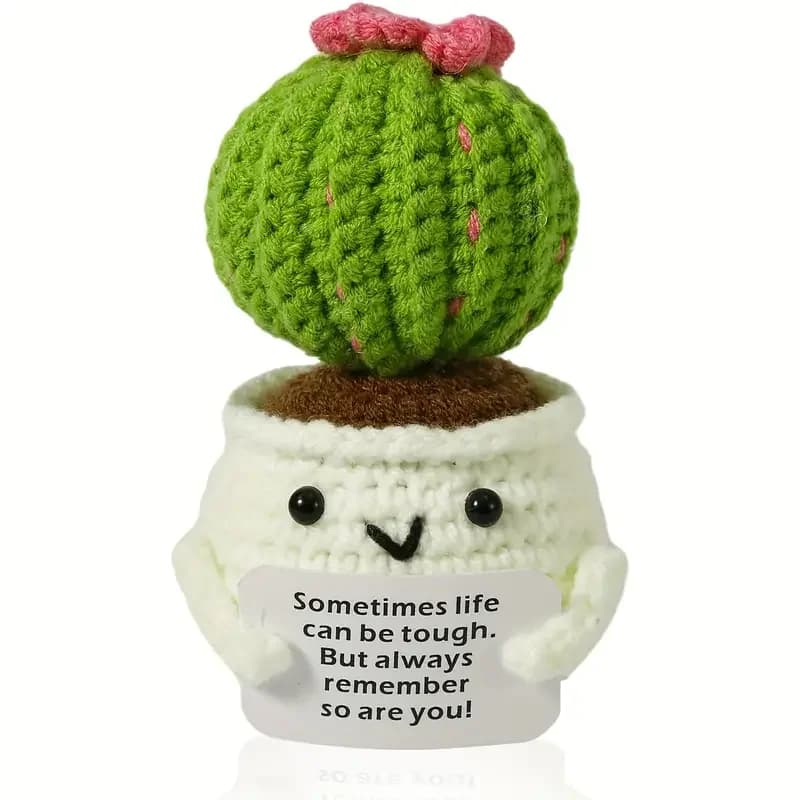 Adorable jouet de cactus tricoté à la main – Jolie poupée de vie positive émotionnelle avec carte encourageante, amis, chambre, idée cadeau unique