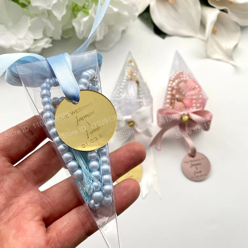 Cadeau personnalisé Tasbih faveurs Tasbeeh dans une boîte conique faveur de mariage musulmane bébé douche islamique Eid Ramadan cadeau Nikkah Aanach faveur