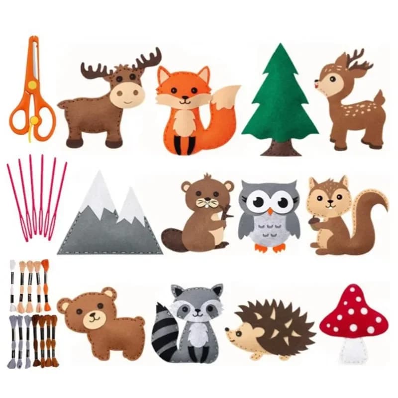 Nouveau kit de couture DIY pour animaux, créatures forestières, animaux en feutrine à coudre soi-même pour enfants débutants, travaux manuels pour enfants, cadeaux de Noël