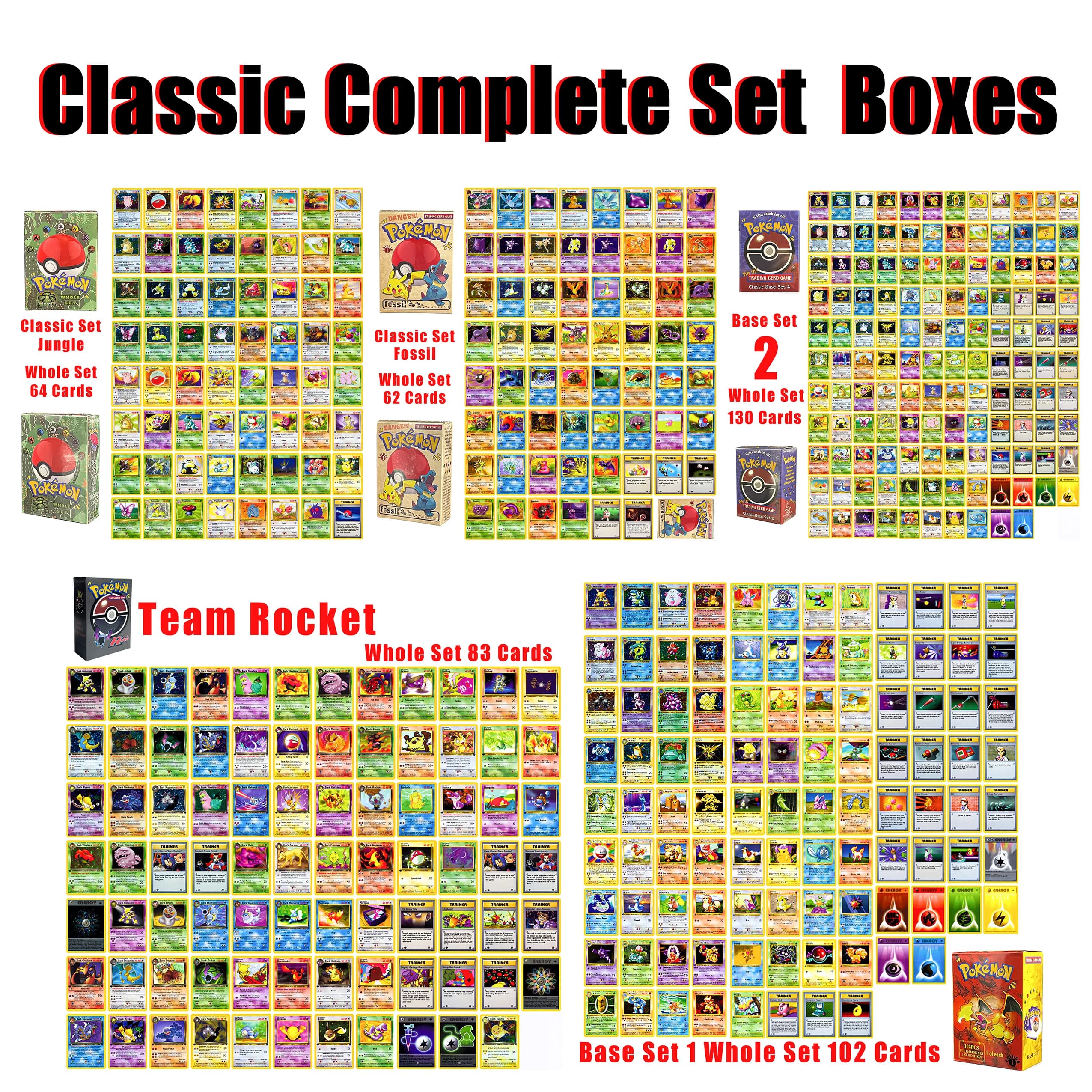 PKM Card PTCG Vintage Ensembles complets Jungle/Fossil/Base Set/Team-Rocket Ensembles de boîtes à collectionner exclusives pour les passionnés et les collectionneurs
