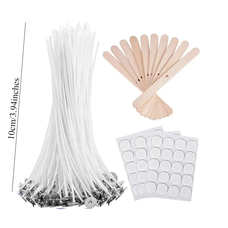 Kit de fabrication de bougies en coton pré-ciré à faible fumée, 1 ensemble, avec porte-mèches et points de colle, pour la fabrication de bougies pour adultes