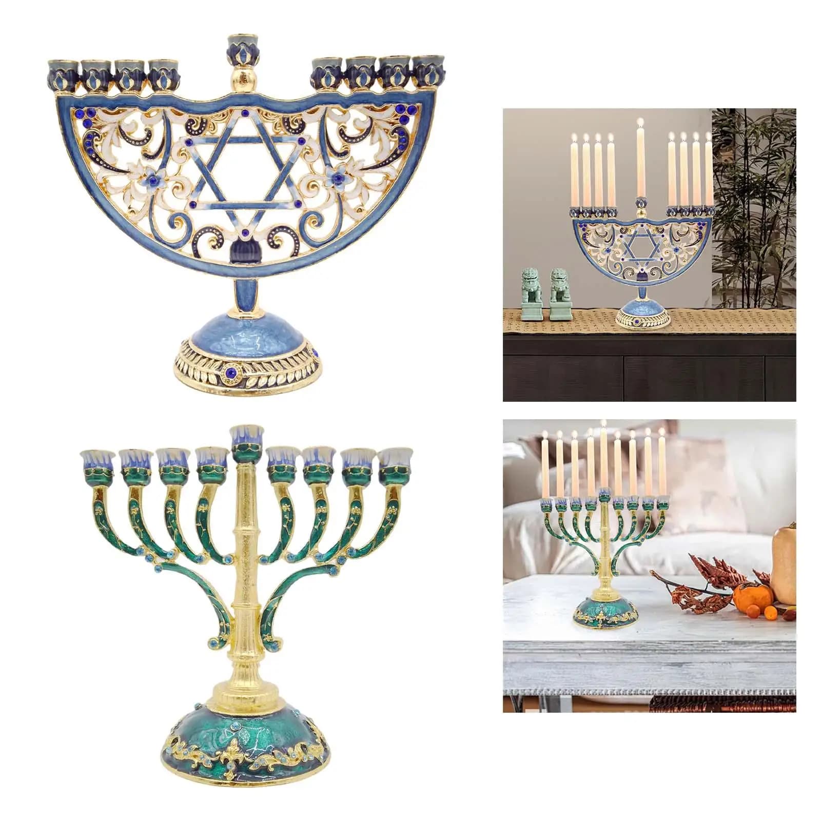 Style européen rétro émaillé Menorah juif peint à la main avec des accents de bijoux bougeoirs juifs