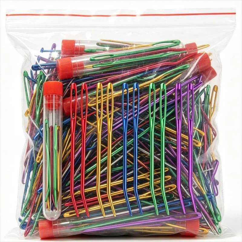 Lot de 12 aiguilles à tricoter et à crocheter avec fils, aiguilles à tisser, aiguilles à tapisserie, aiguilles courbées pour le crochet, aiguilles à reparer à grand chas