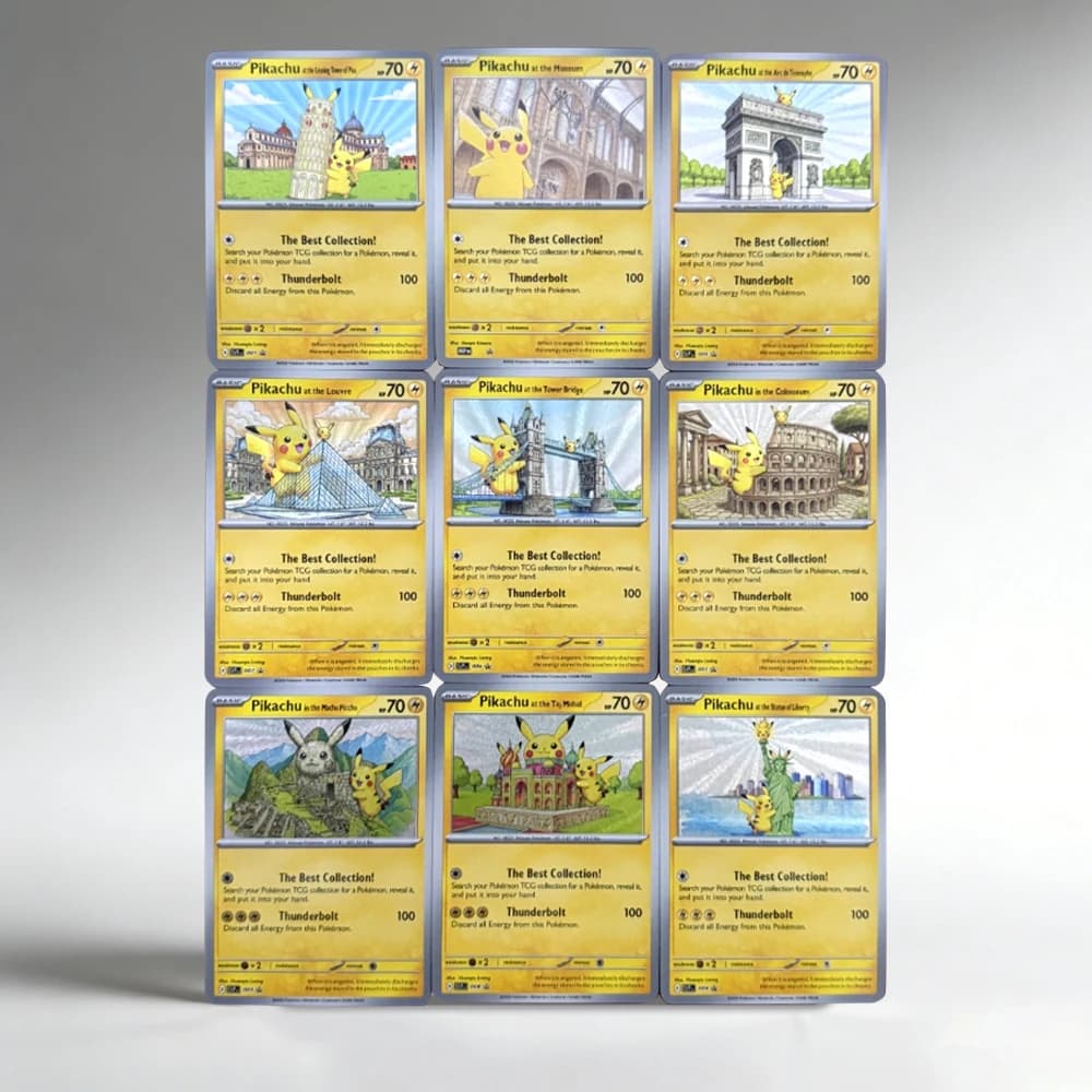 Lot de 9 cartes de collection Pichu DIY Anime PTCG originales, cartes créatives faites à la main sur le thème des monuments mondiaux, cadeau d'anniversaire