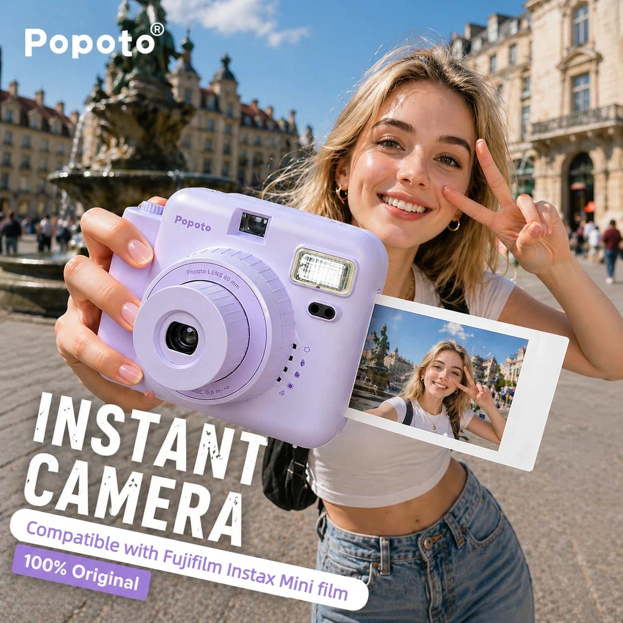 Appareil photo instantané Popoto, mignon, tendance, style macaron, pour film Fujifilm Instax Mini, appareil photo esthétique pour filles, cadeau