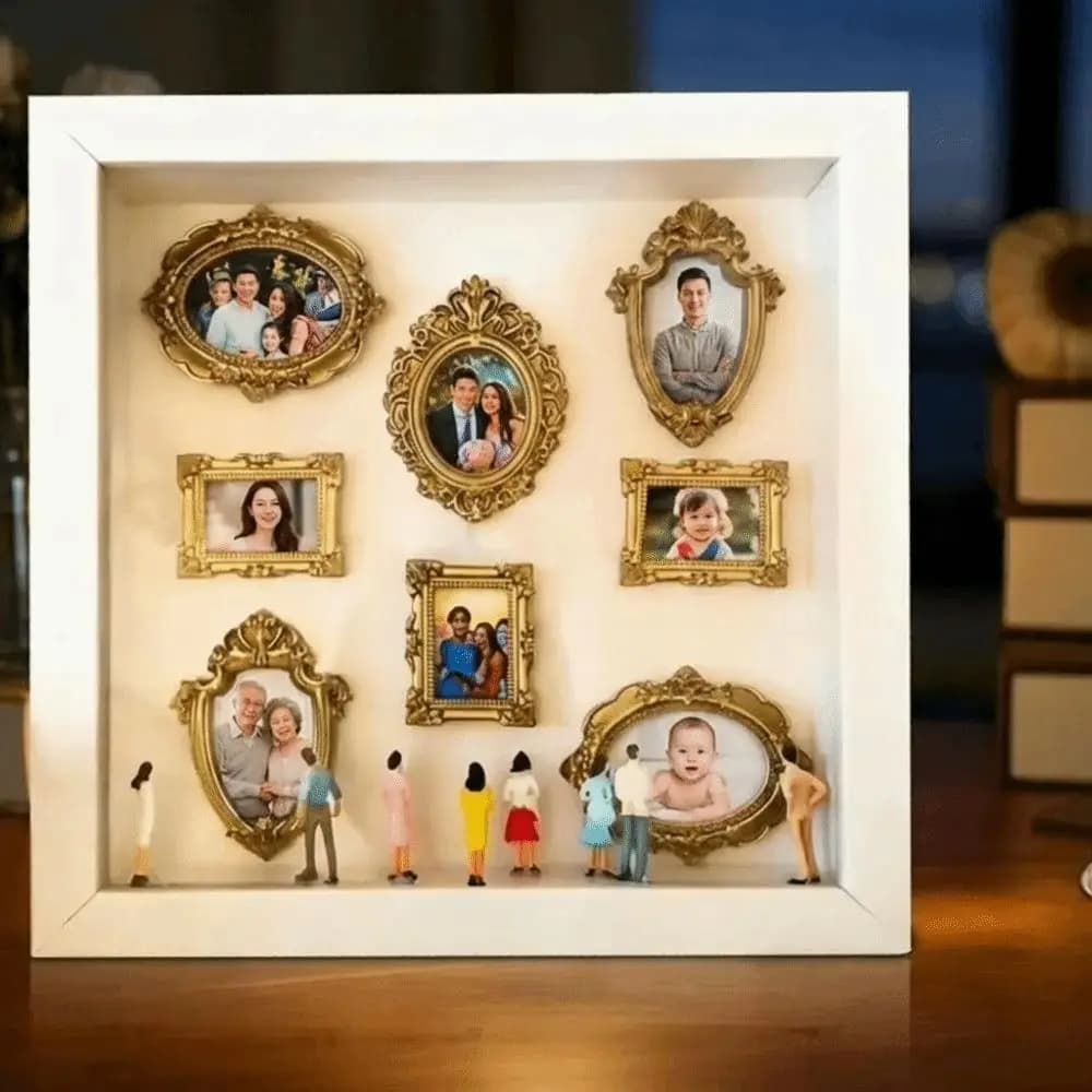 Kit de Présentation DIY Mini Musée Silhouette : Album Photo Créatif et Romantique Élégant avec Mini Figurines et Cadres Dorés