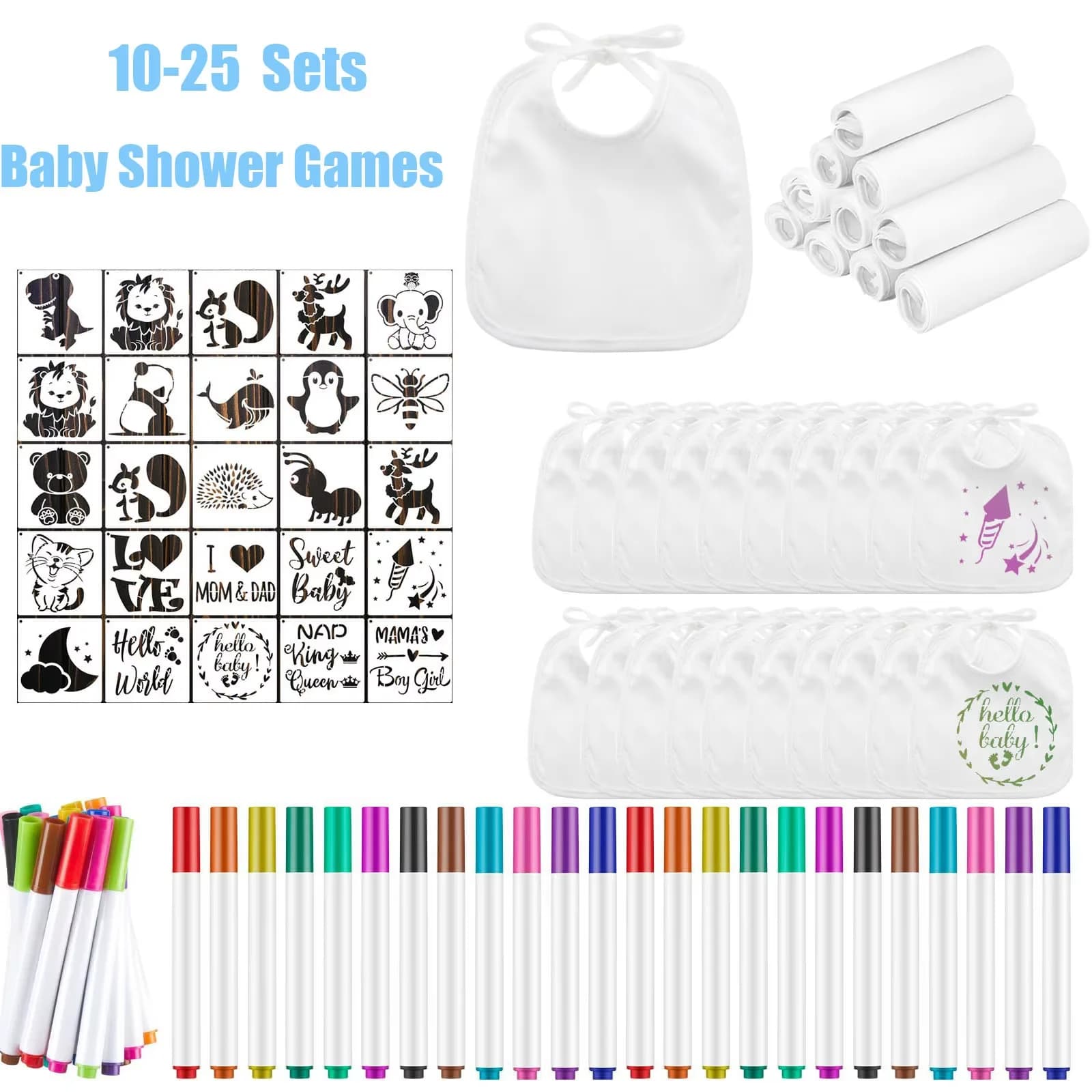 10-60 ensembles bébé douche jeu décoration cadeau bébé bavoirs alimentation bave blanc bavoir infantile salive serviette tissu marqueur pochoirs