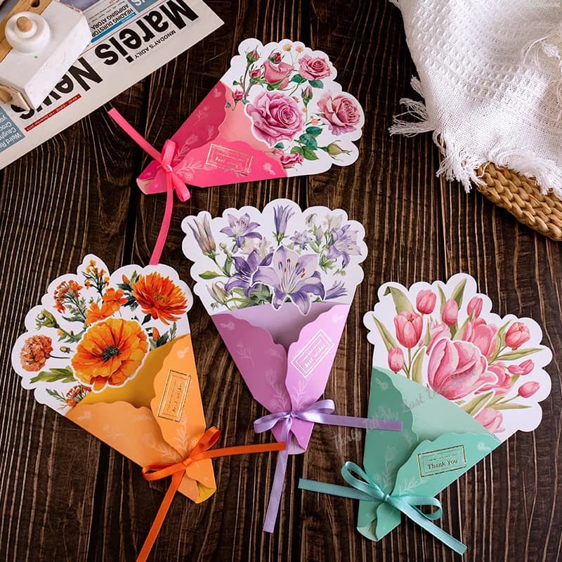 Carte postale créative à œillets de remerciement, 1 pièce, belle carte de vœux exquise, cartes d'anniversaire florales, cadeaux pour la journée des enseignants