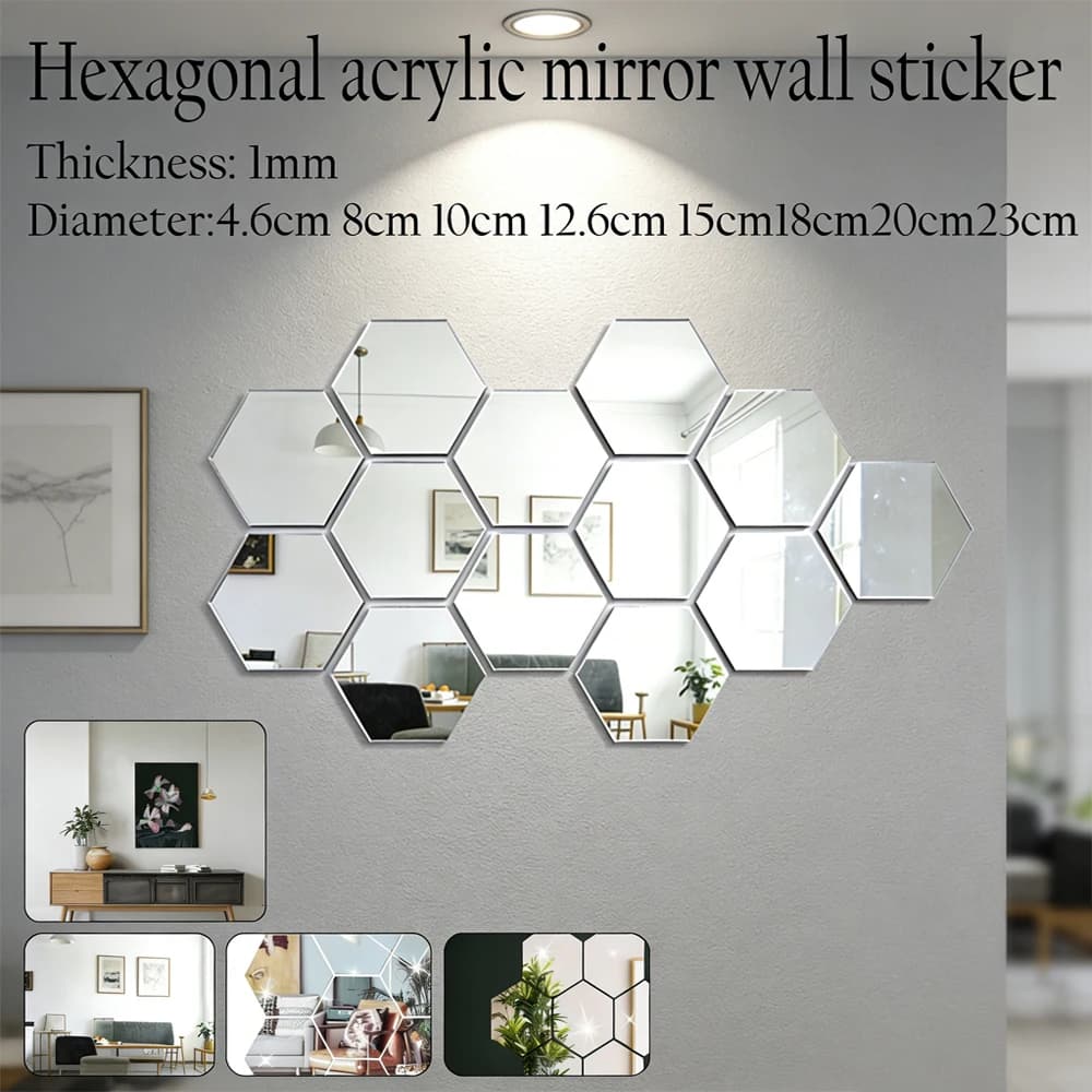 Carreaux muraux miroir hexagonaux 5 à 20 pièces, décor auto-adhésif pour fond de télévision de salon, chambre à coucher, salle de bain
