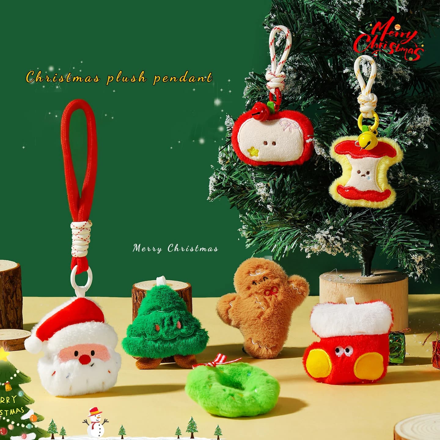 Cadeau de Noël authentique, figurine en peluche, porte-clés, pendentif pour sac d'école, figurine mignonne du Père Noël, cadeau