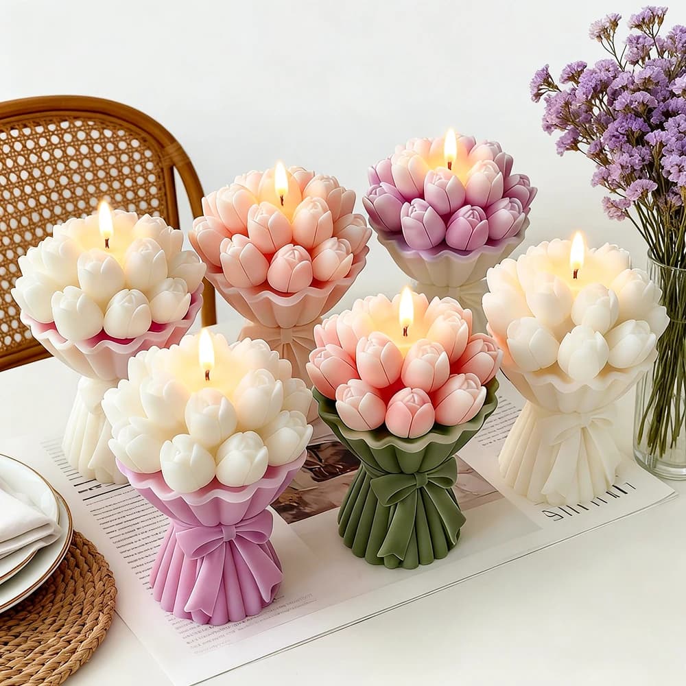 Moule à bougie en forme de bouquet de tulipes, moule à bougie parfumée, moule en résine, moule en plâtre, moule décoratif, fournitures pour la fabrication de savon et de bougies faites à la main