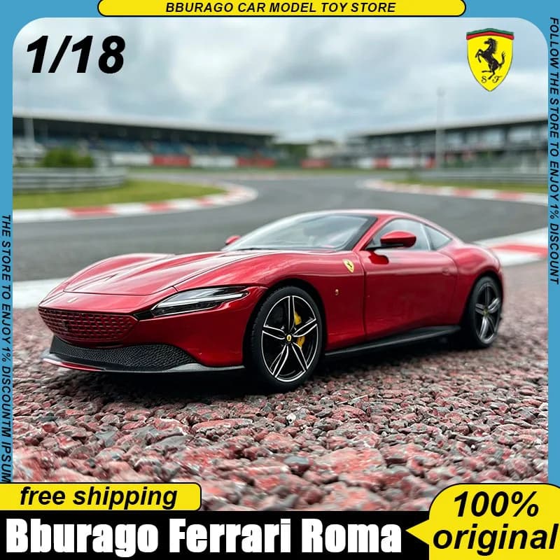 Nouveau en stock : Bburago 1:18 Ferrari Roma Cilindri, réplique en métal moulé sous pression, modèle hautement détaillé pour collectionneurs et passionnés de voitures.