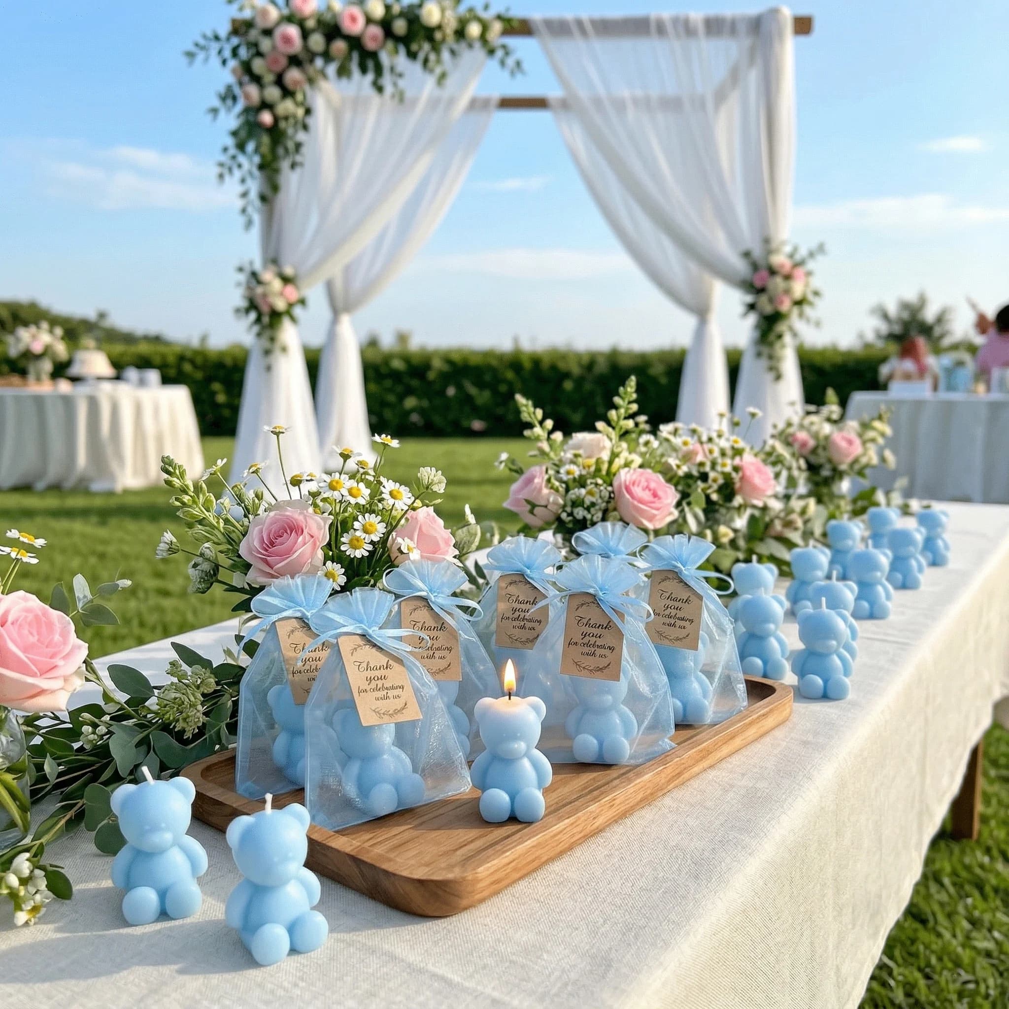 10 ensembles de bougies en forme d'ours bleus, style minimaliste mignon pour les jeunes familles urbaines et les organisateurs de fêtes, cadeaux pour baby shower, fêtes d'anniversaire