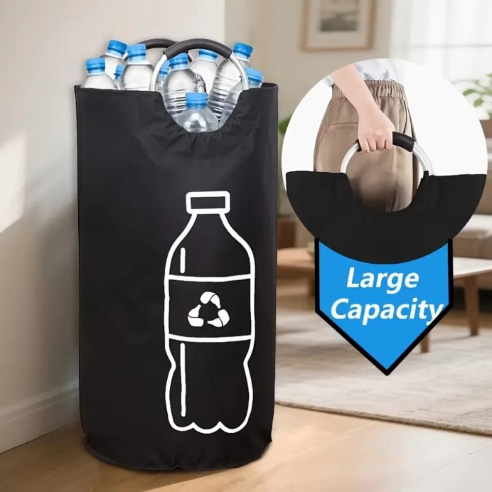 Panier de rangement pour bouteilles vides de 82 L, pliable avec poignée en aluminium, sac collecteur de bouteilles d'eau usée, grande capacité, poubelle de recyclage