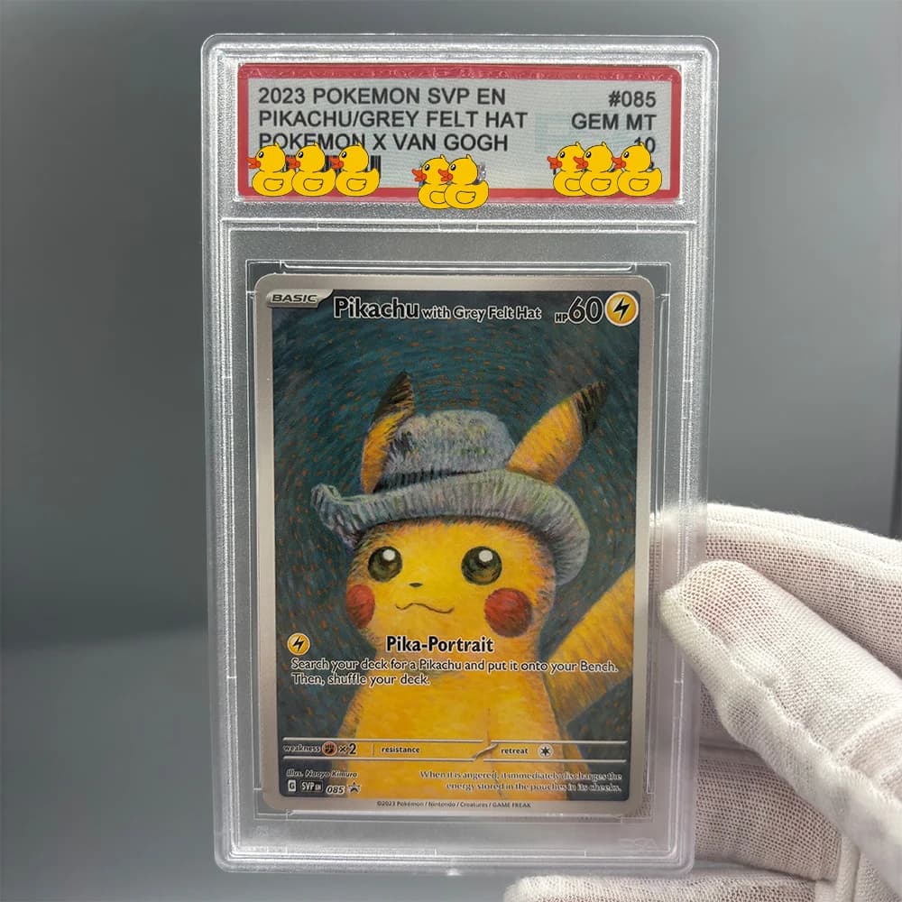 Carte de collecte de valeurs PTCG, bricolage, 2023 SVP EN PIKACHU/gris, chapeau felpé VAN GOGH, copie de 10 Points, carte de notation, jeu Anime, cadeau