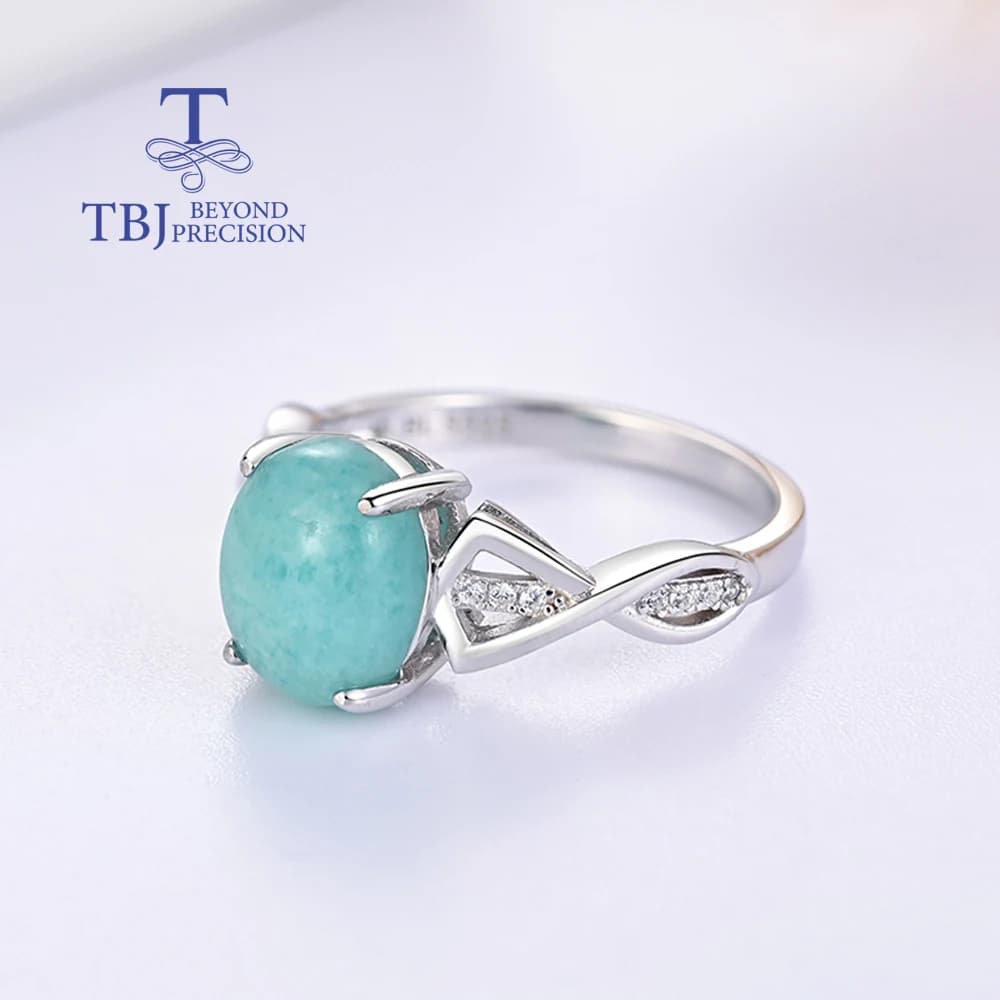 Magnifiques bagues ovales naturelles en amazonite, 2,97 ct, 8x10mm, en argent sterling 925, pierres précieuses réelles, bijoux fins pour cadeaux d'anniversaire pour femmes