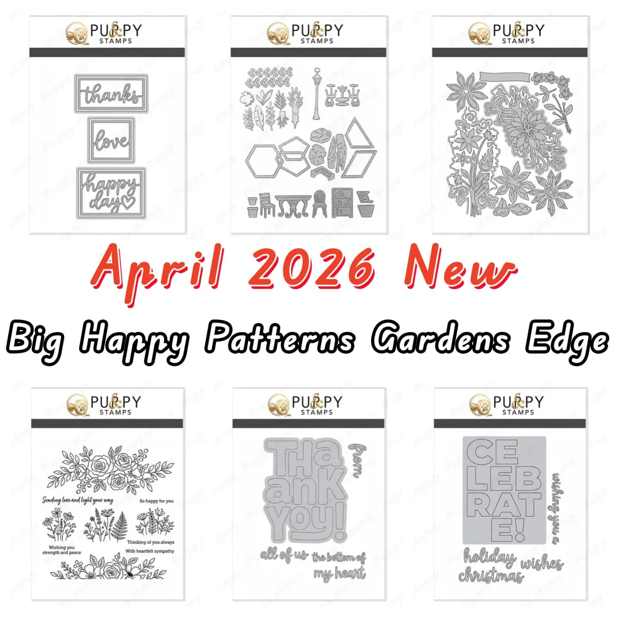 Nouveauté Avril 2026 : Matrices de découpe en métal et tampons transparents « Big Happy Patterns Gardens Edge » pour la création de cartes de vœux DIY, le scrapbooking et les projets de papier artisan