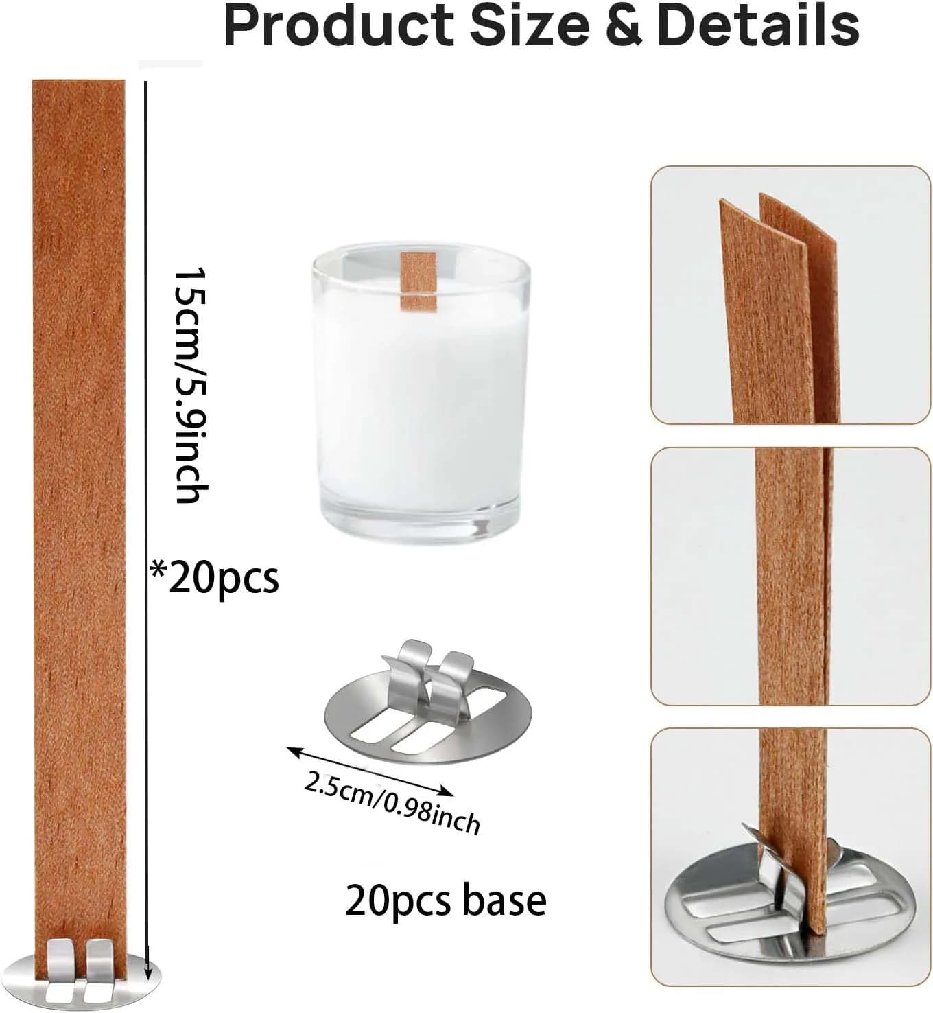 Mèches de bougies en bois, 40 pièces, mèches en bois pour la fabrication de bougies avec support (40 ensembles), fabrication artisanale de bougies