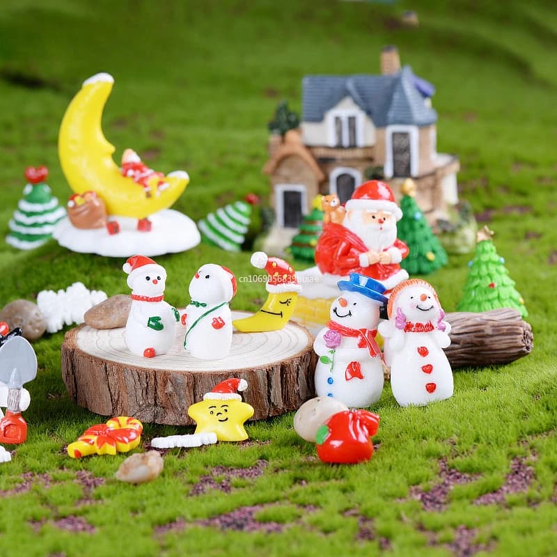 Ornements de dessin animé de jardin nickel é, cadeau d'artisanat en résine, père Noël de Noël, flocon de neige, bonhomme de neige, figurine l'inventaire, accessoires de décoration d'intérieur, 1PC