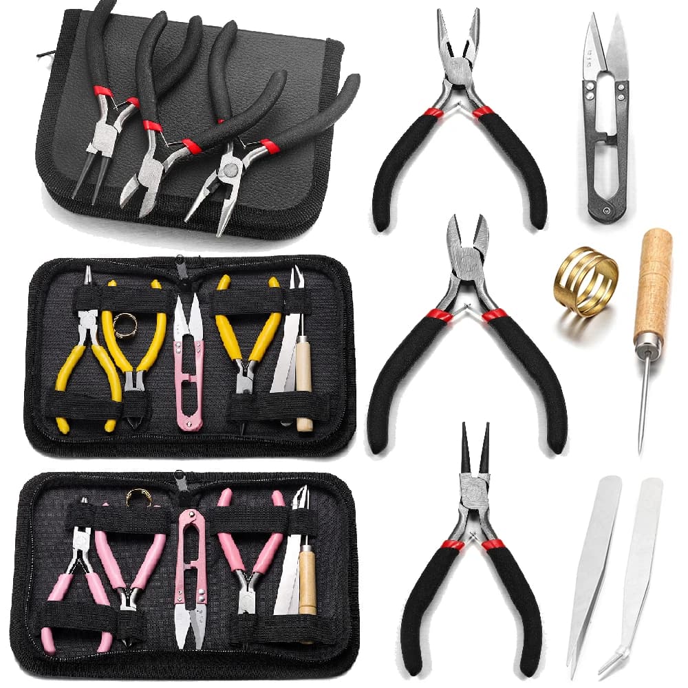 Kits de fournitures pour la fabrication de bijoux, avec pinces à bijoux, ouvre-anneau de saut, poinçon, ciseaux à fil pour la réparation de bijoux, 1 paquet