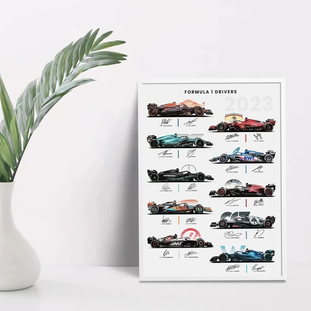 Affiche Imprimée d'Équipe de Course F1 de Formule 1, Peinture sur Toile, Art Mural, pour Salon, Chambre à Coucher, Bureau, Bar, Décoration de Maison, Cadeaux