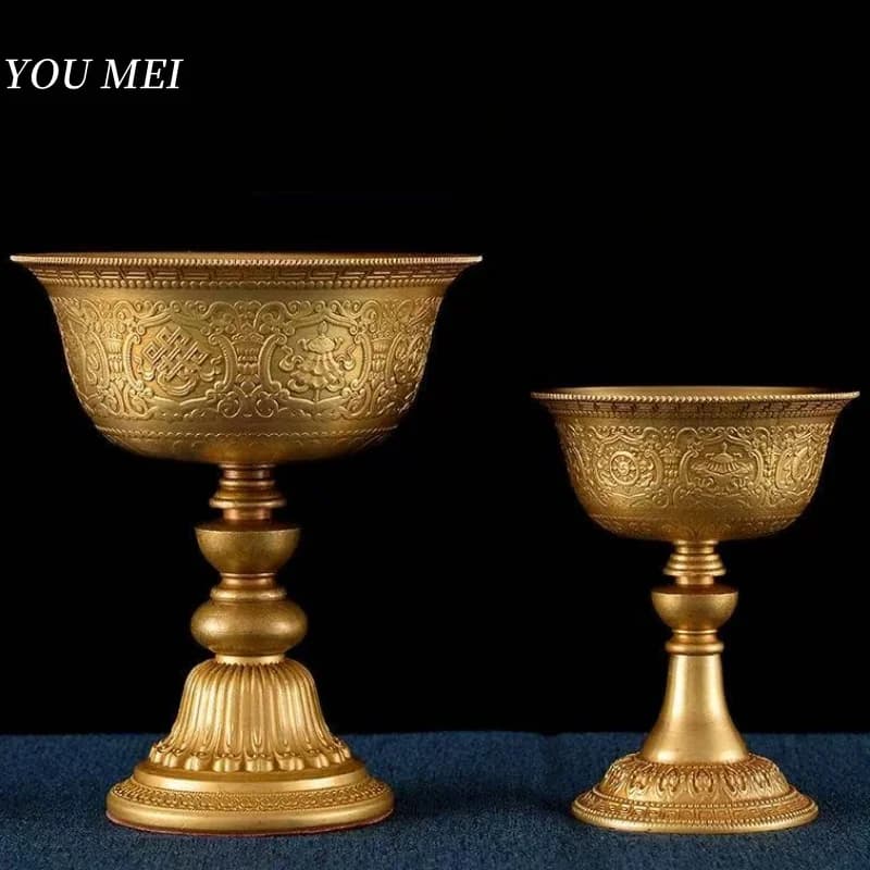 Lampe à bougie d'autels bouddhistes, tasse à bougie en cuivre de huit de bon augure, bougeoir flottant Ghee, articles tibétains