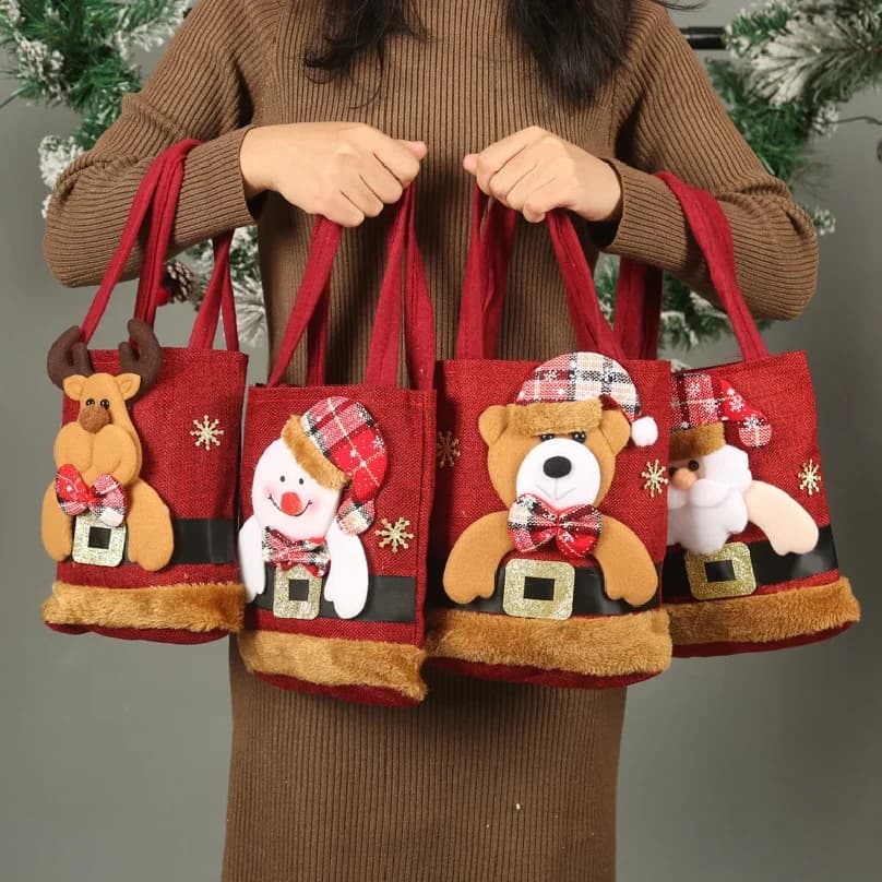 Sac cadeau de noël en tissu de lin