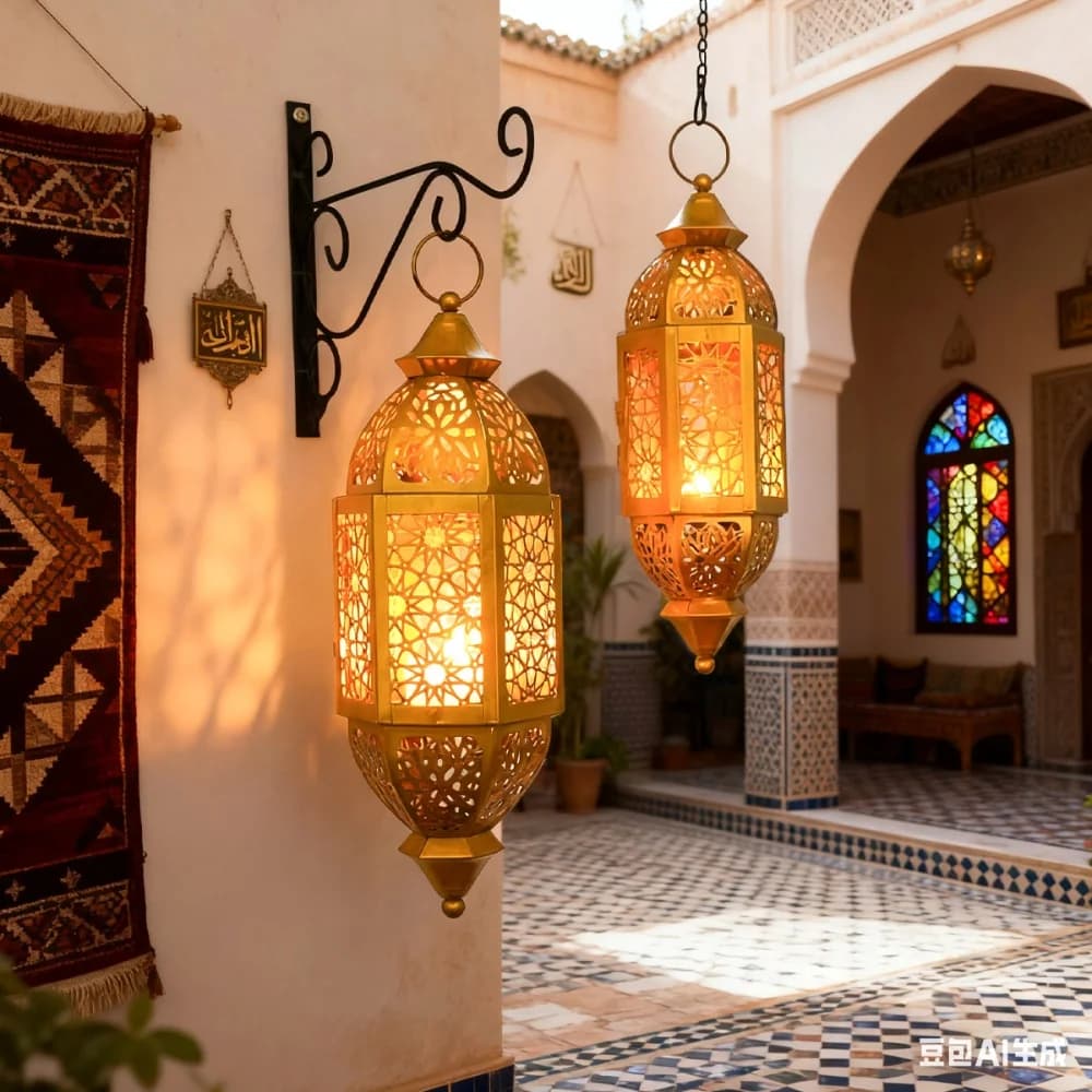 Bougeoir de Festival marocain en fer creux, lanterne à vent suspendue, chandelier Vintage, décoration du Ramadan pour la maison, ornement extérieur