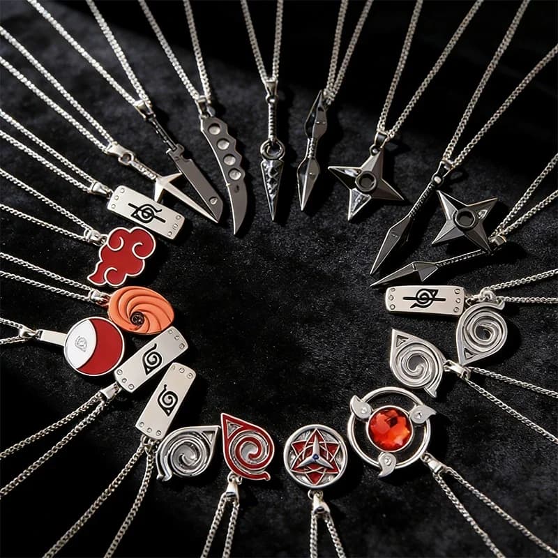 20 styles de colliers Naruto en alliage, pendentifs de cosplay, accessoires en métal, jouets de collection, inspirés de Kakashi, Kunai, Zumaï, Shuriken