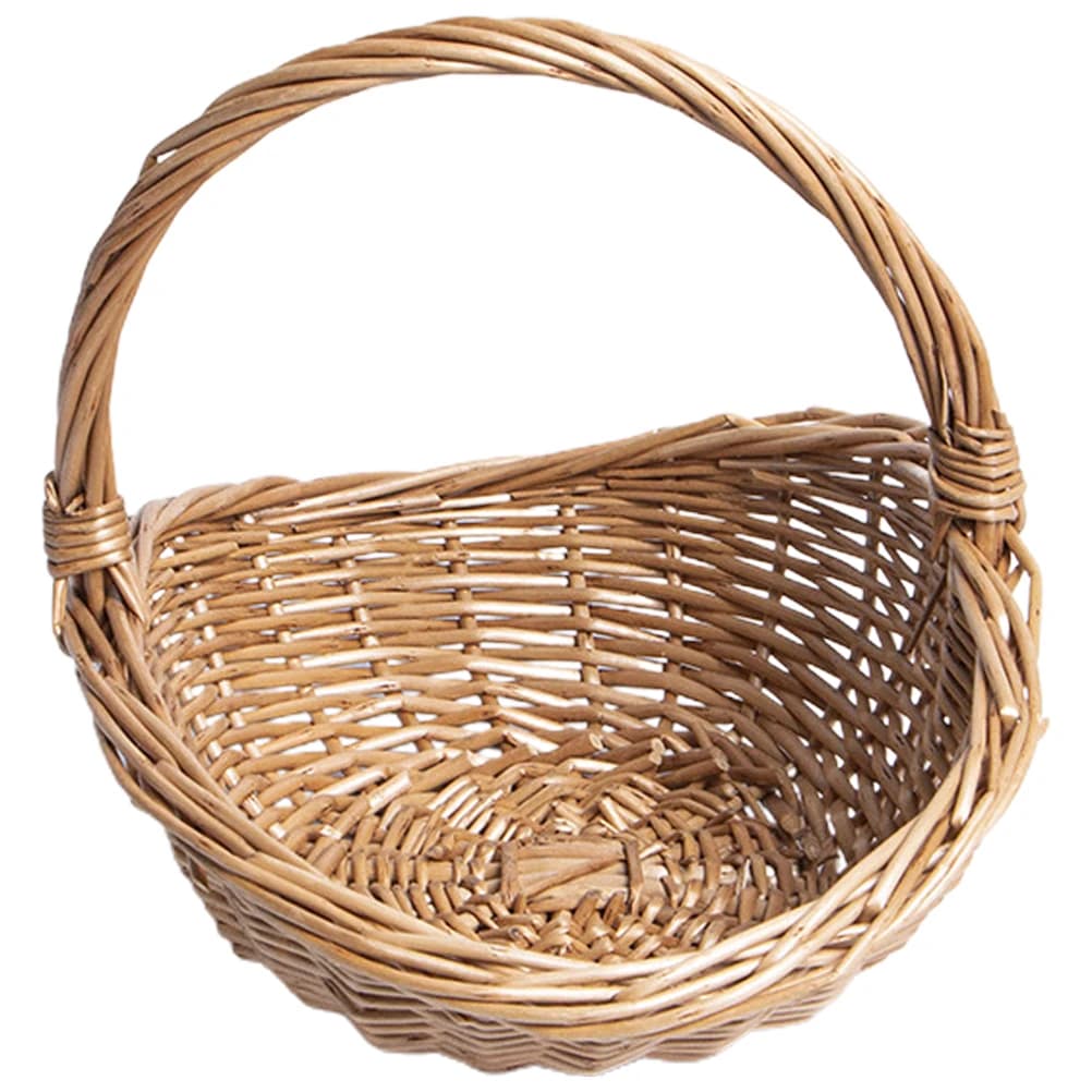 Panier de pique-nique en osier avec poignée, panier cadeau vide, paniers de récolte ouverts, fruits de jardin, bonbons, vin, collecte d'œufs