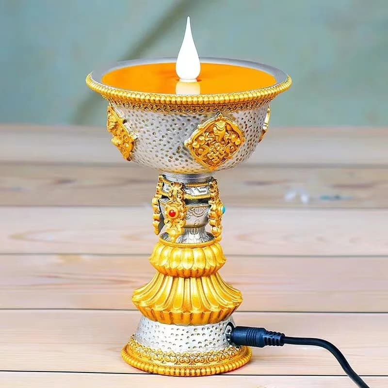 Lampe et chandelier en résine électrique thaïlandaise, LED jaune rechargeable, lampe d'autel bouddhiste, lumière tibétaine BaJiXiang