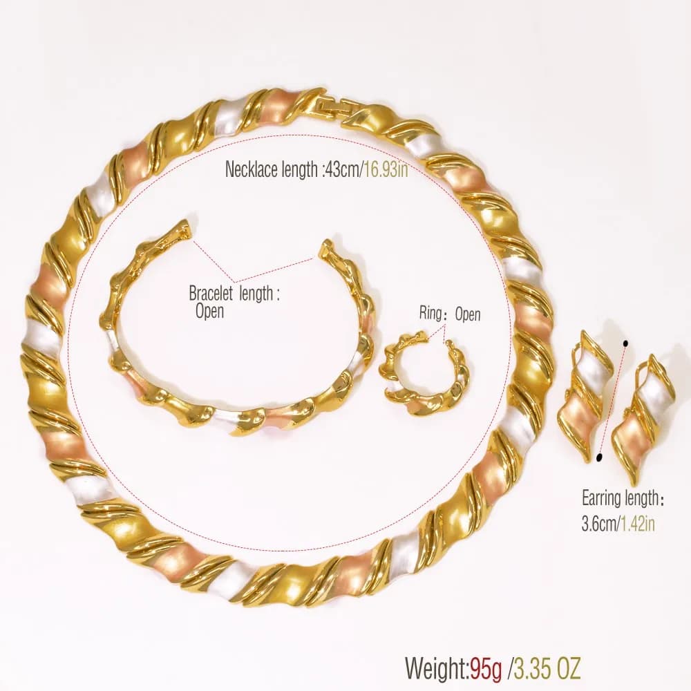 GZJPEI 2025 nouvel ensemble de bijoux de mariage de luxe dubaï femmes bijoux de haute qualité trois tons élégant accessoires de fête cadeau pour l'amour