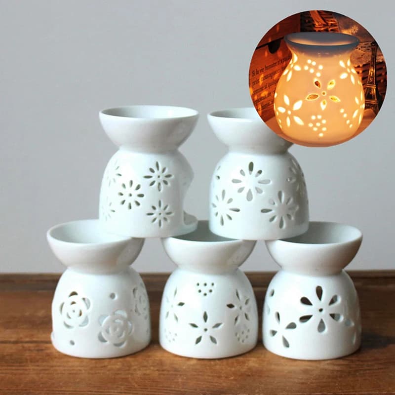 Brûleur d'arôme artisanal en céramique, fait à la main, motif de fleur creuse, brûleur d'huile essentielle, lampe à bougie, plusieurs styles, décoration artisanale pour le bureau et la maison