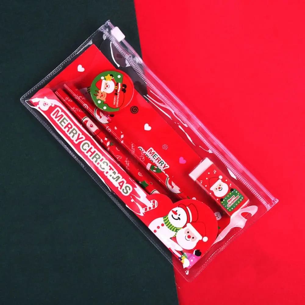 Coffret cadeau pour étudiants, ensemble de papeterie de noël, bloc-notes, crayons de noël, règle de gomme, cadeaux de papeterie de noël pour enfants