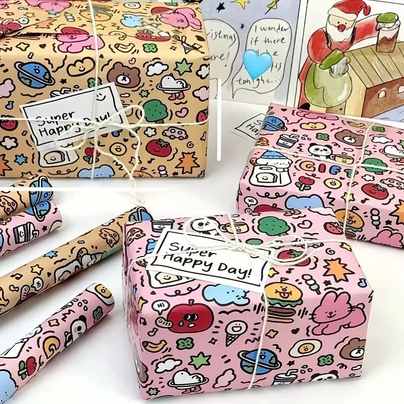 Ensemble de 3 pièces de papier d'emballage Graffiti coloré – Grand papier pour cadeaux d'anniversaire, de noël et de saint-valentin