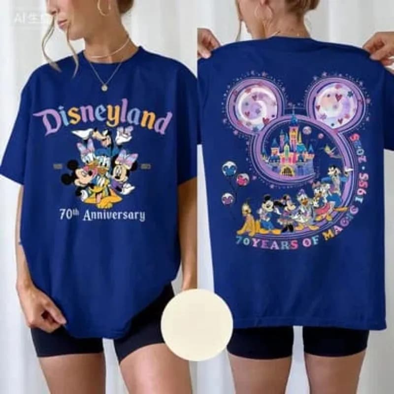 T-shirt en coton commémoratif du 70e anniversaire de Disneyland pour toute la famille, coupe ample, adapté aux hommes, aux femmes et aux enfants