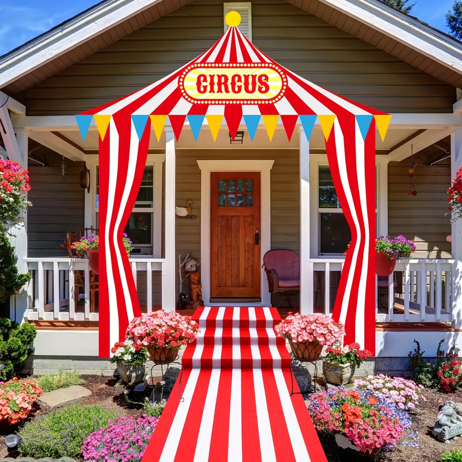 Bannière de Porte de Tente de Cirque, Rideau Arche Rayé Rouge et Blanc, Décoration d'Entrée de Carnaval, Toile de Fond Photo, Accessoire de Fête et de Festival