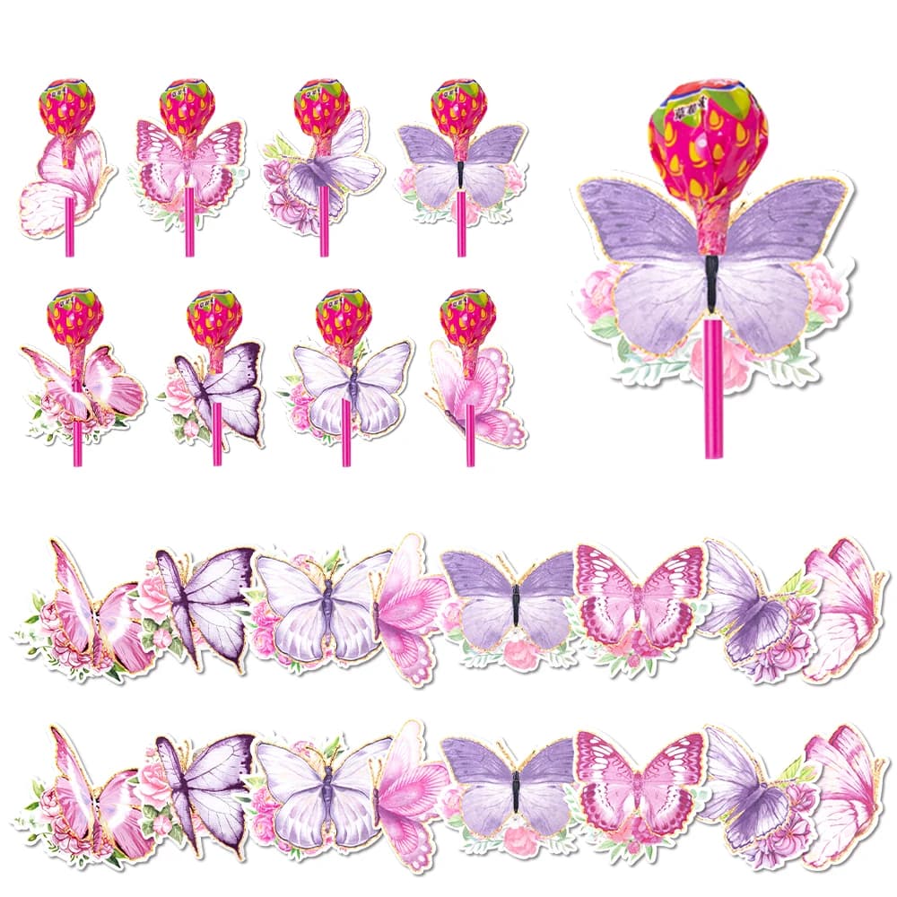 Porte-carte sucette en papier papillon de printemps, 8/16 pièces, paquets de bonbons rose violet pour cadeau de fête des enfants, décor de fête d'anniversaire pour fille