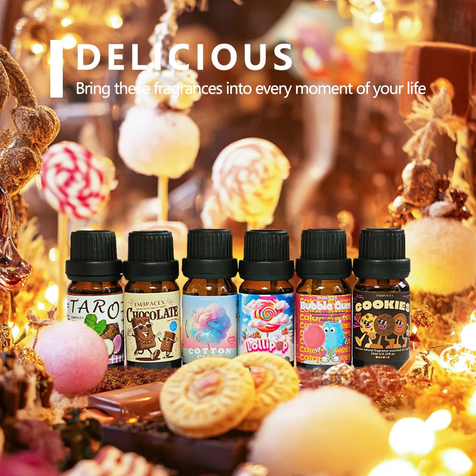 Coffret cadeau d'huiles essentielles délicieuses, 6 pièces/1 ensemble, bougie DIY pour humidificateur et diffuseur, décorations pour la maison