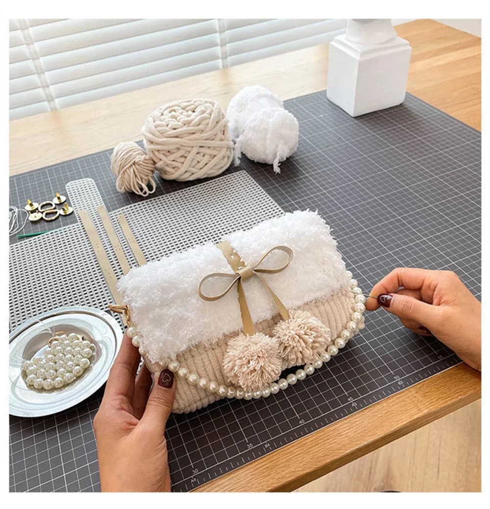 Sac artisanal en fil tricoté et crocheté pour fille, kit de matériaux exécutifs, sac à main de tissage, accessoires de couture, cadeau de projets