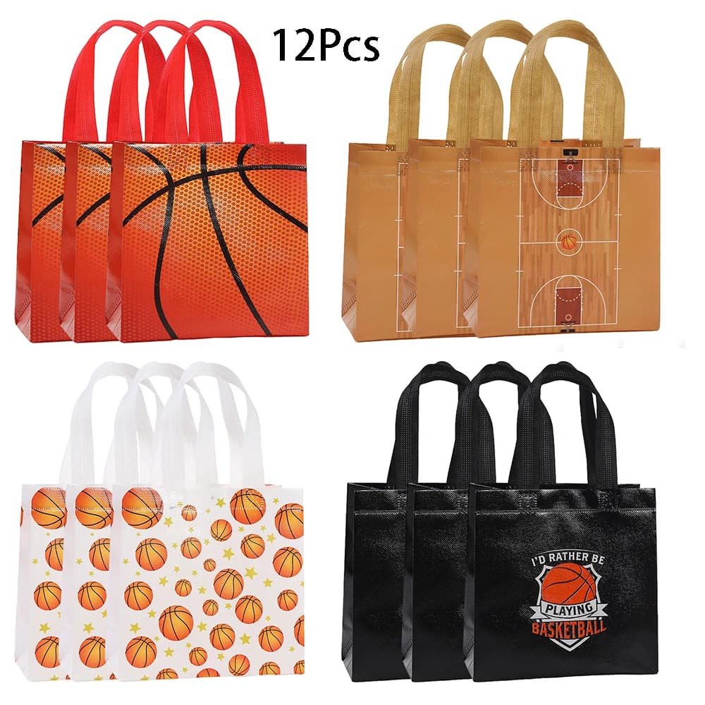 12 sacs cadeaux en non-tissé sur le thème du basketball, sacs à bonbons pour enfants, garçons, anniversaire, baby shower, décoration de fête